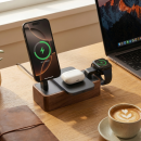 ALLDOCK Smartboost Walnuss - 3-in-1 MagSafe Design Ladestation 35W - iPhone 16 15W MagSafe, Apple Watch & AirPods kabellos laden